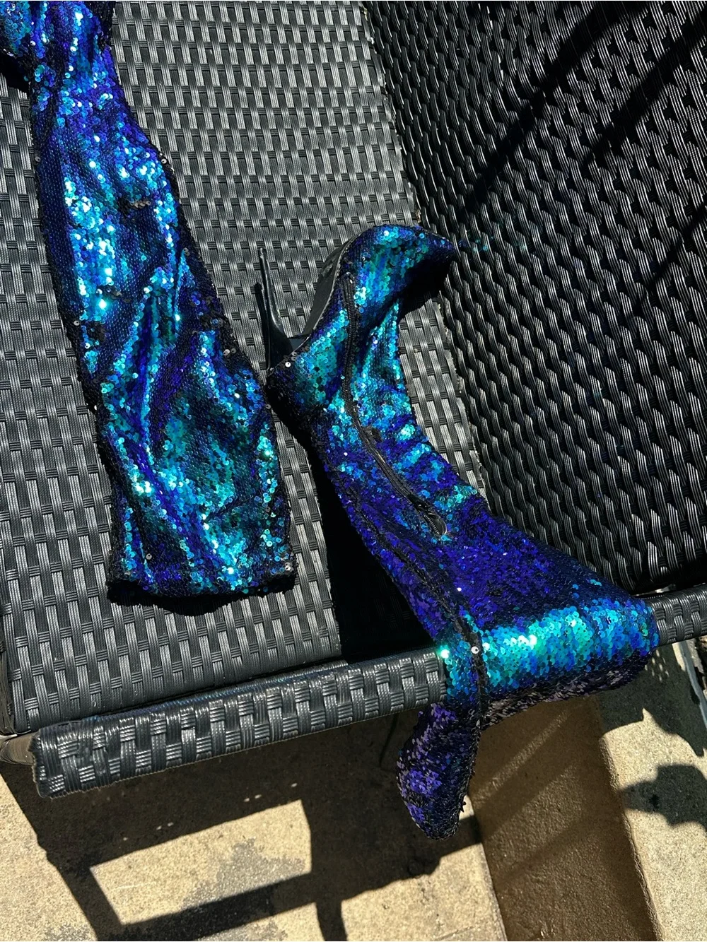 Dolls Kill Iridescent Sequin Over-the-Knee Boots in Blue-Green-Purple - Picture 2 of 6